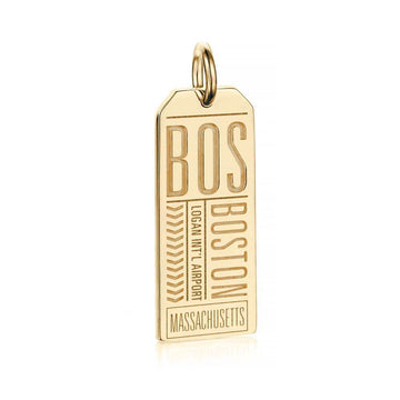 Boston Massachusetts USA BOS Luggage Tag Charm Solid Gold