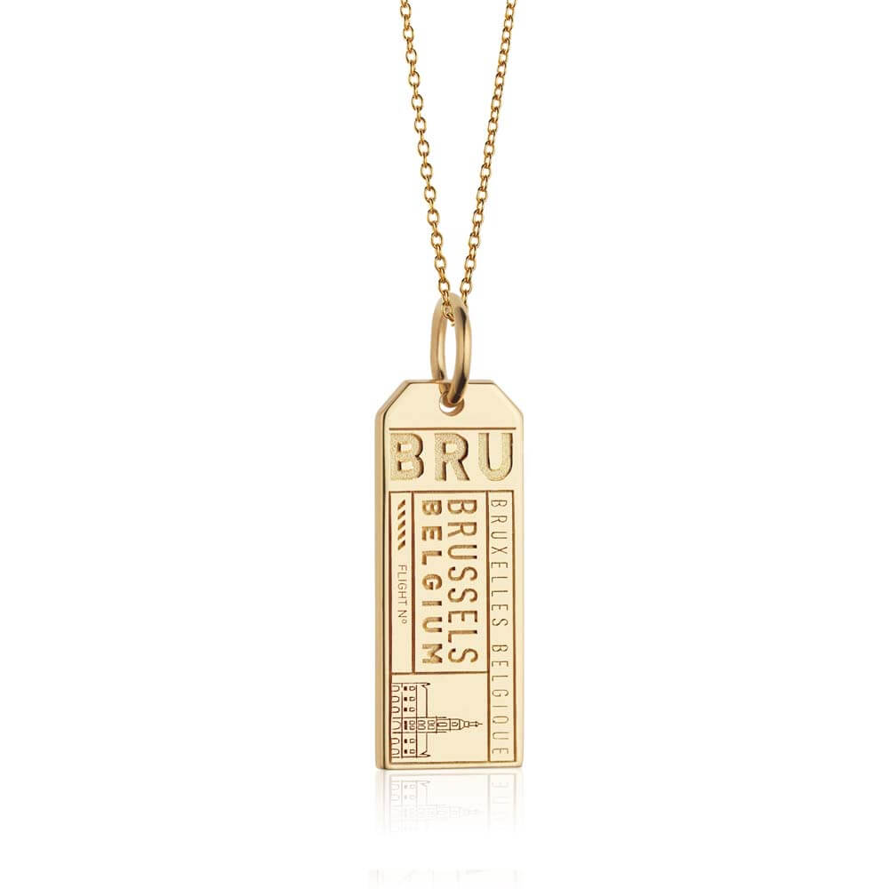 Gold Vermeil Belgium Charm, BRU Brussels Luggage Tag - JET SET CANDY  (1720188403770)