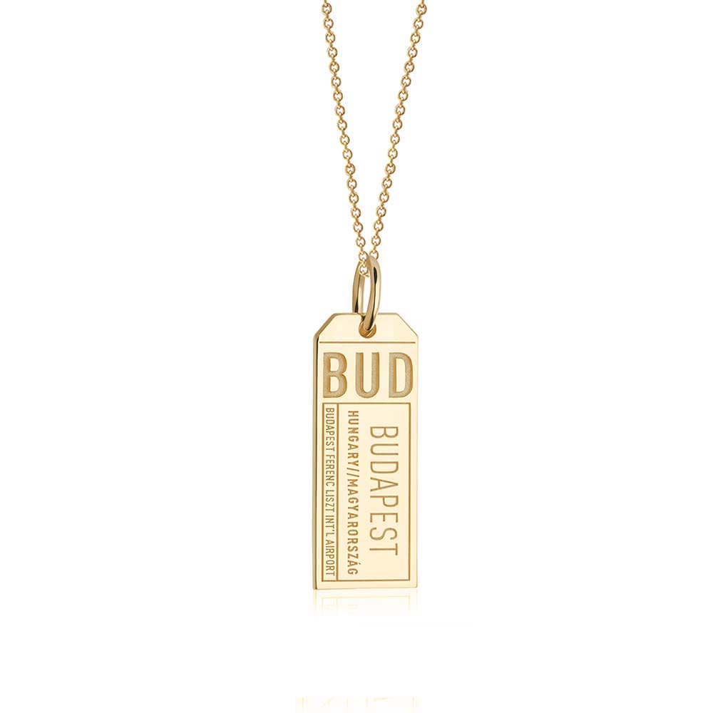 Gold Vermeil Hungary Charm, BUD Budapest Luggage Tag - JET SET CANDY  (1720179556410)