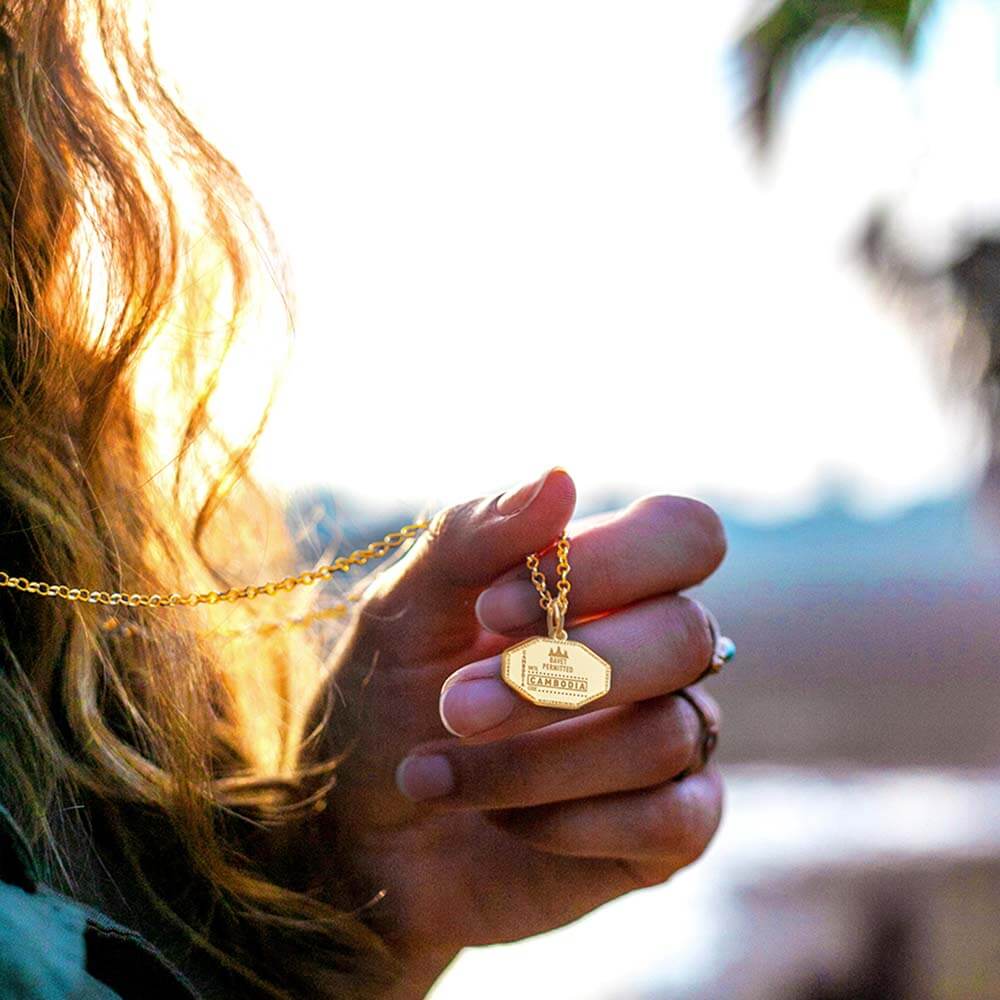 Solid Gold Cambodia Passport Stamp Charm - JET SET CANDY (6930067062968)