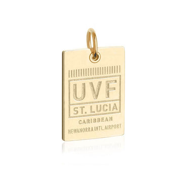 St Lucia Caribbean UVF Luggage Tag Charm Gold