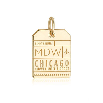 Chicago Illinois USA MDW Luggage Tag Charm Gold