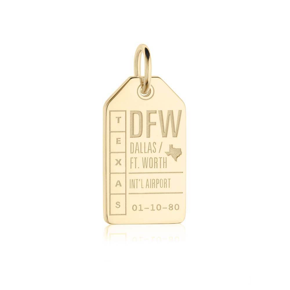 Solid Gold Vermeil Dallas Charm, DFW Luggage Tag - JET SET CANDY  (2335384895546)