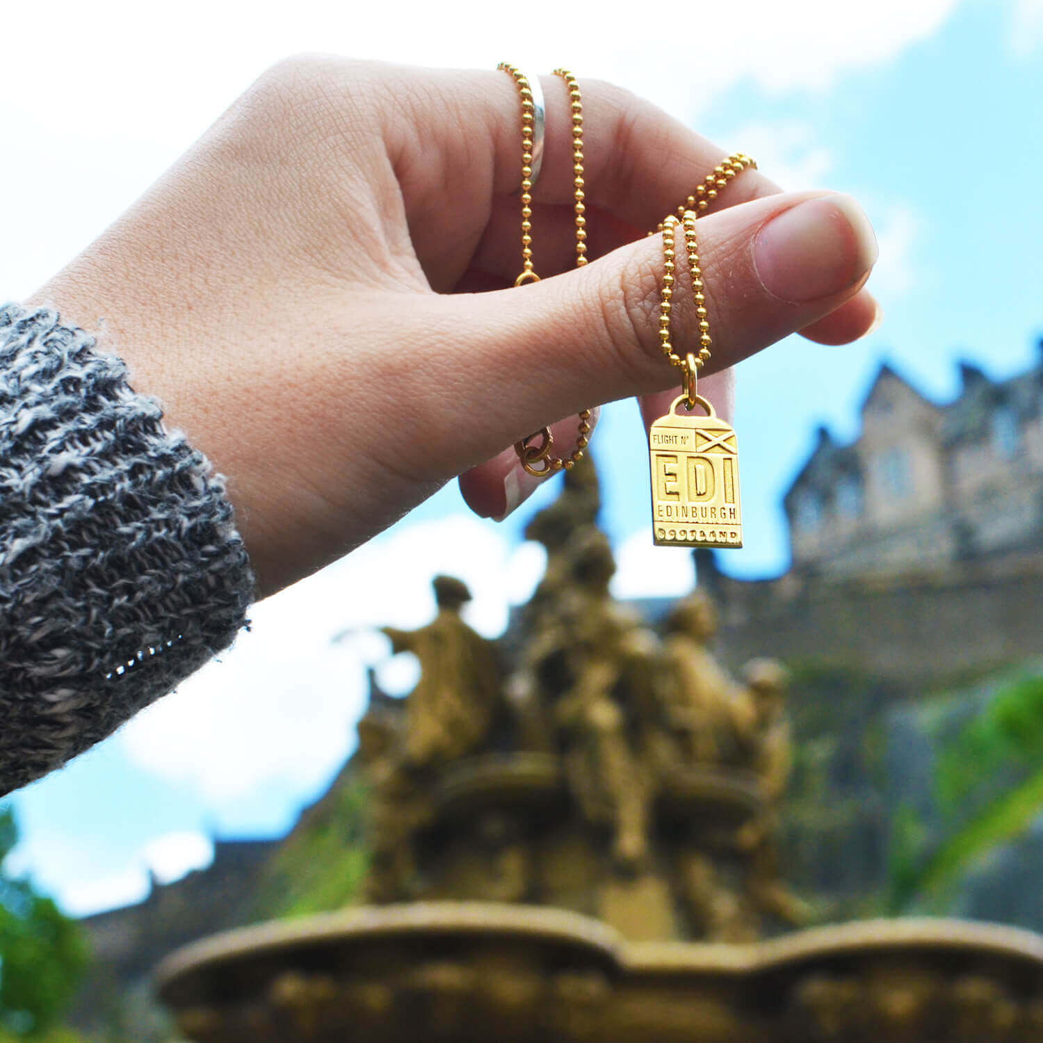 Gold Vermeil Scotland Charm, EDI Edinburgh Luggage Tag - JET SET CANDY  (1720180670522)
