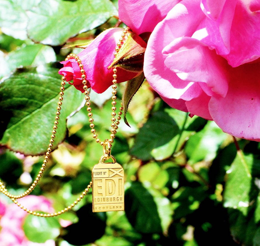 Gold Vermeil Scotland Charm, EDI Edinburgh Luggage Tag - JET SET CANDY  (1720180670522)