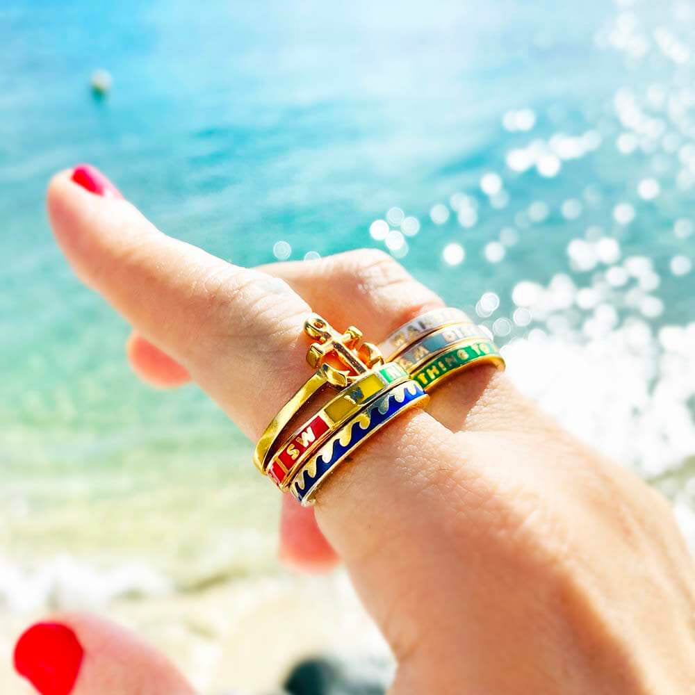 Gold Rainbow Enamel Compass Ring - JET SET CANDY (6080810516664)