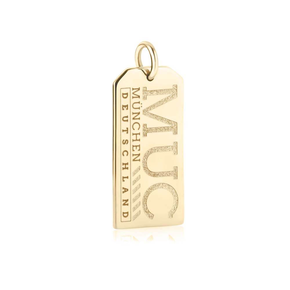Solid Gold Vermeil Germany Charm, MUC Munich Luggage Tag - JET SET CANDY  (1720191156282)
