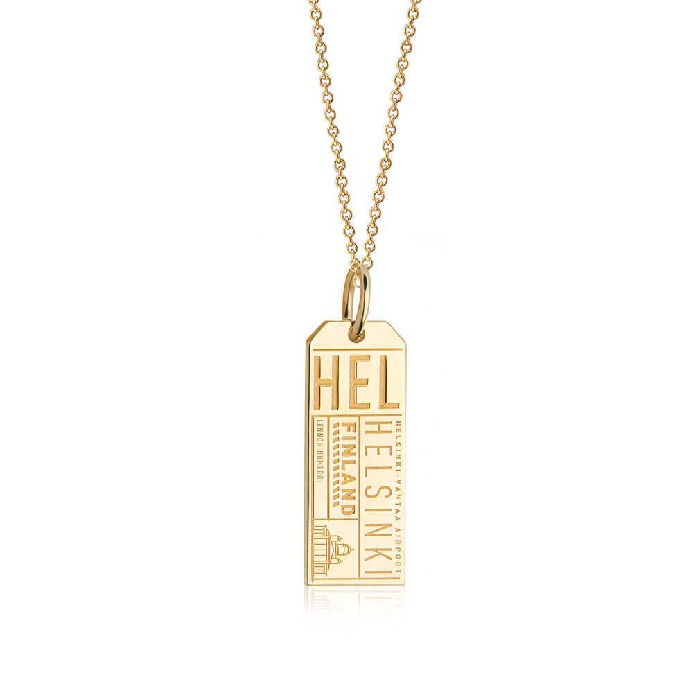 Gold Vermeil Finland Charm, HEL Helsinki Luggage Tag - JET SET CANDY  (1720186241082)