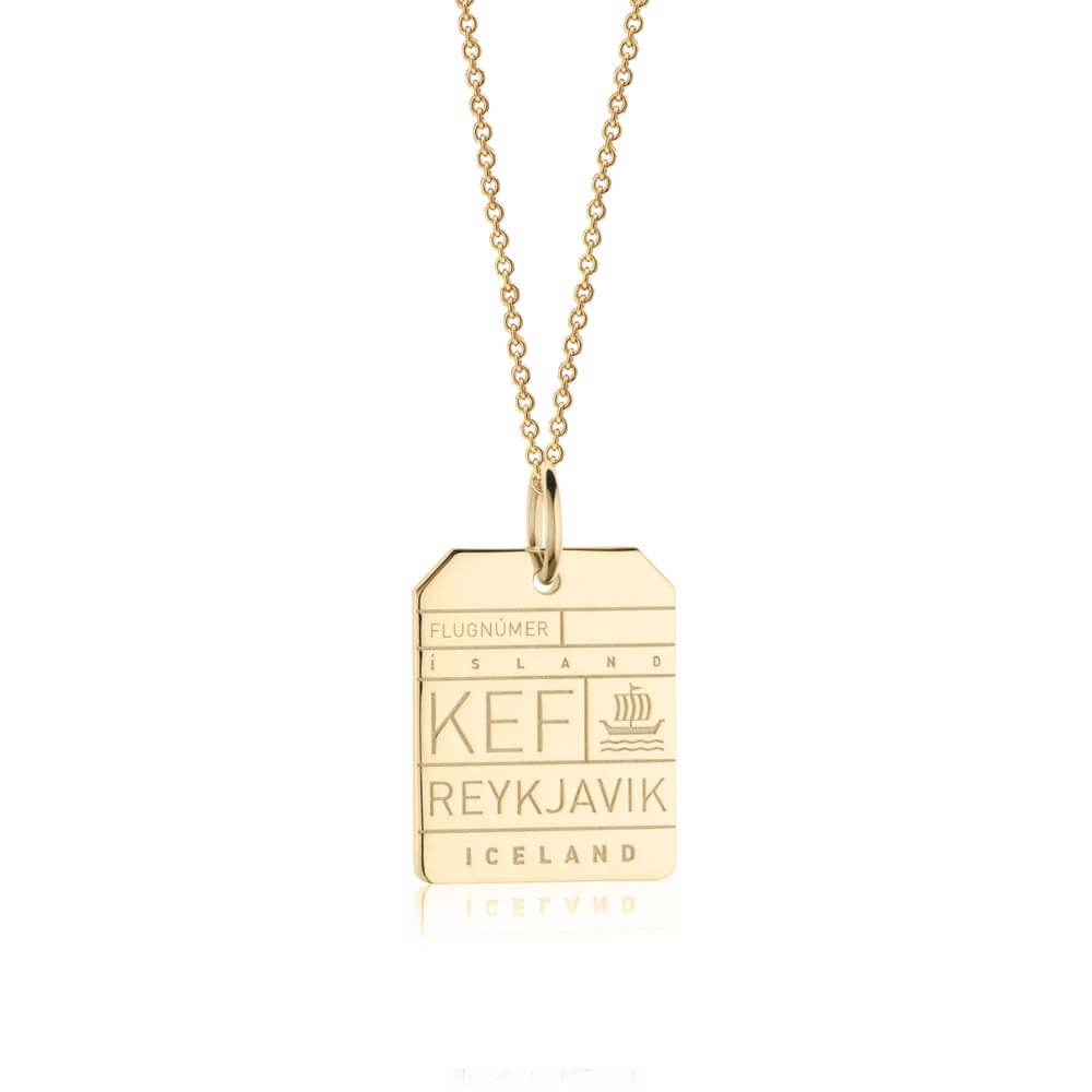 Gold Vermeil Iceland Charm, KEF Reykjavik Luggage Tag - JET SET CANDY  (1720192827450)