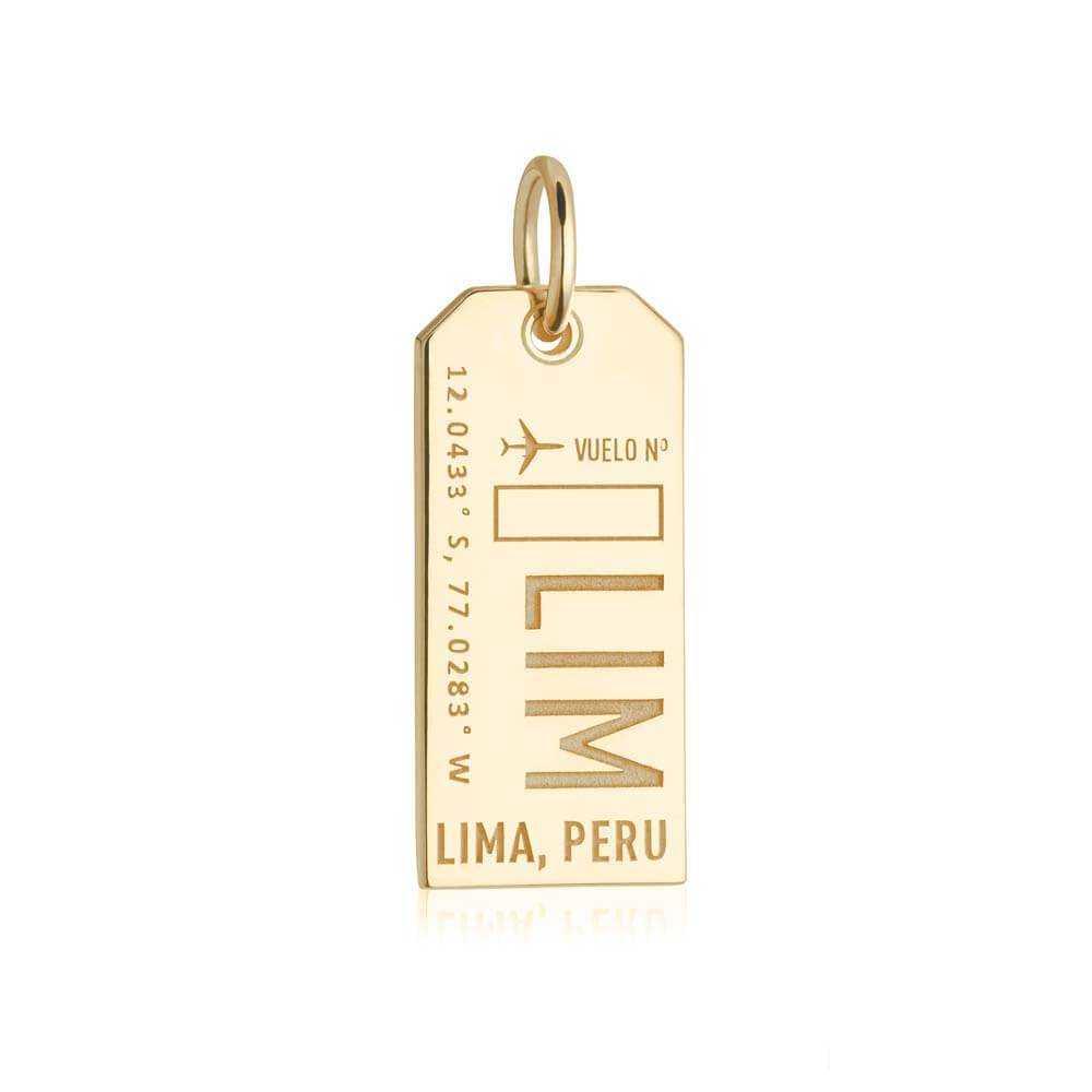 Solid Gold Travel Charm, LIM Lima, Peru Luggage Tag - JET SET CANDY  (1720188239930)