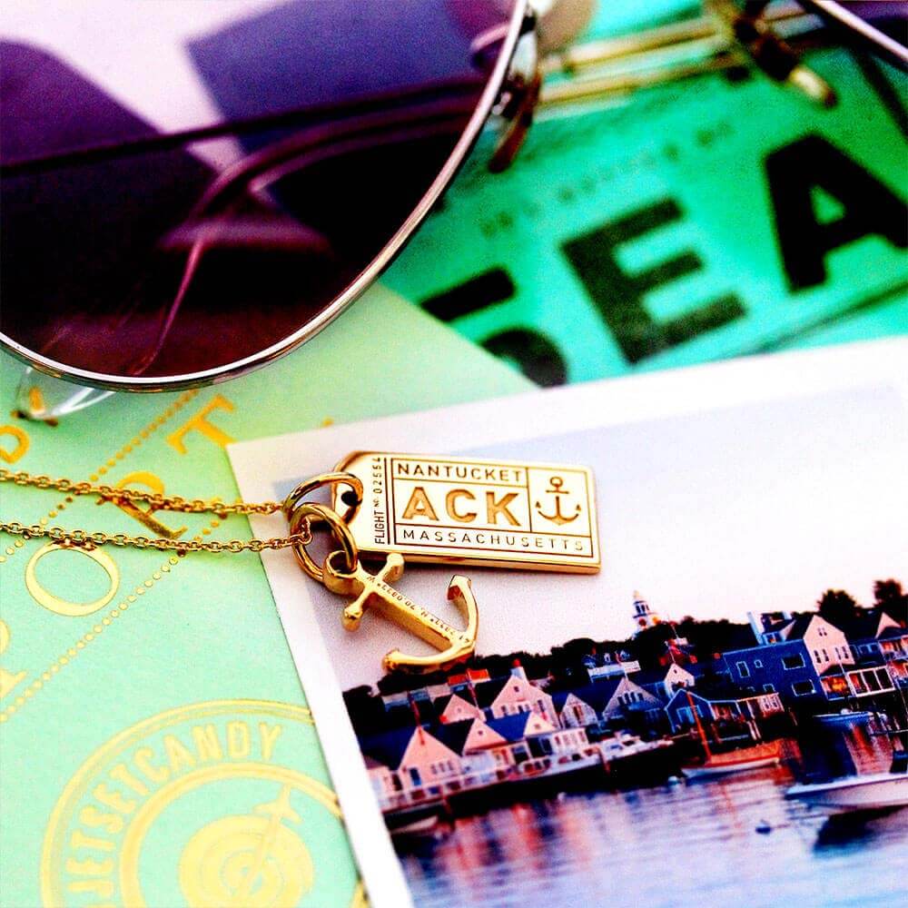 Gold Nantucket Charm, ACK Luggage Tag Charm - JET SET CANDY (6950294159544)
