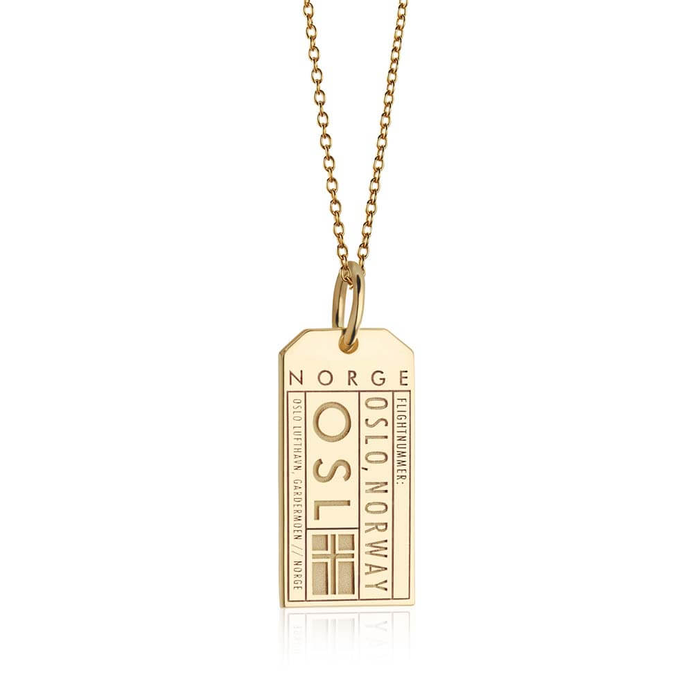 Gold Vermeil Norway Charm, OSL Oslo Luggage Tag - JET SET CANDY  (1720188502074)
