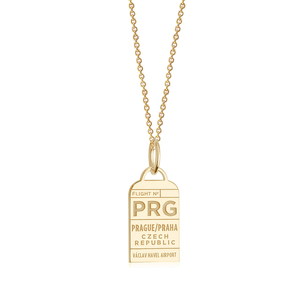 Gold Vermeil Czech Republic Charm, PRG Prague Luggage Tag - JET SET CANDY  (1720180899898)