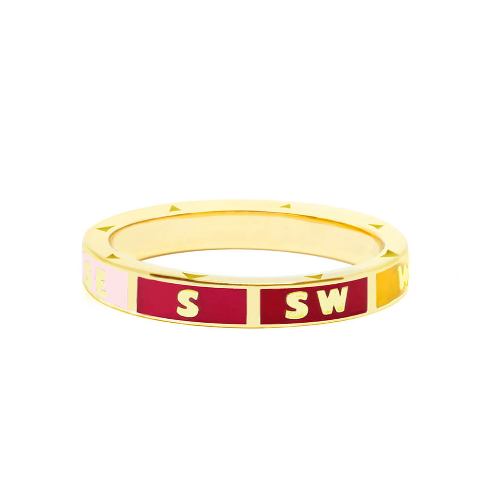 Gold Rainbow Enamel Compass Ring (6080810516664)