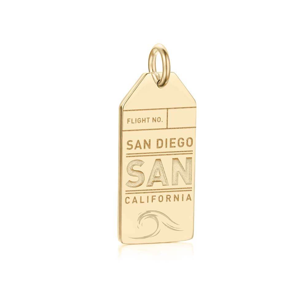 San Diego California SAN Luggage Tag Charm Solid Gold JET SET CANDY