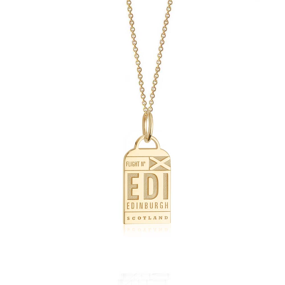 Gold Vermeil Scotland Charm, EDI Edinburgh Luggage Tag - JET SET CANDY  (1720180670522)