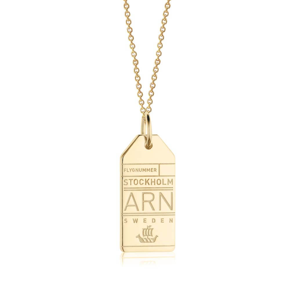 Gold Vermeil Sweden Charm, ARN Stockholm Luggage Tag - JET SET CANDY  (1720193286202)