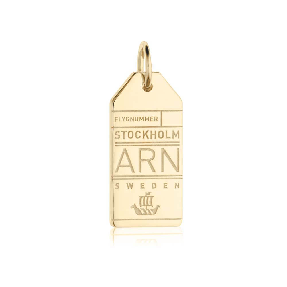 Gold Vermeil Sweden Charm, ARN Stockholm Luggage Tag - JET SET CANDY  (1720193286202)