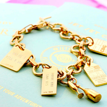 Bracelet Bundle: 12 Solid Gold Luggage Tag Charms