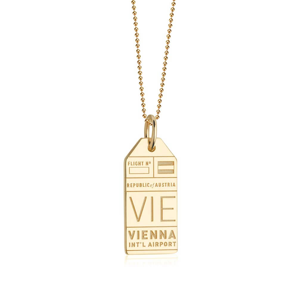 Gold Vermeil Austria Charm, VIE Vienna Luggage Tag - JET SET CANDY  (1720196726842)