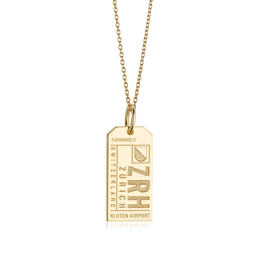 Gold Vermeil Switzerland Charm, ZRH Zurich Luggage Tag - JET SET CANDY  (1720188600378)