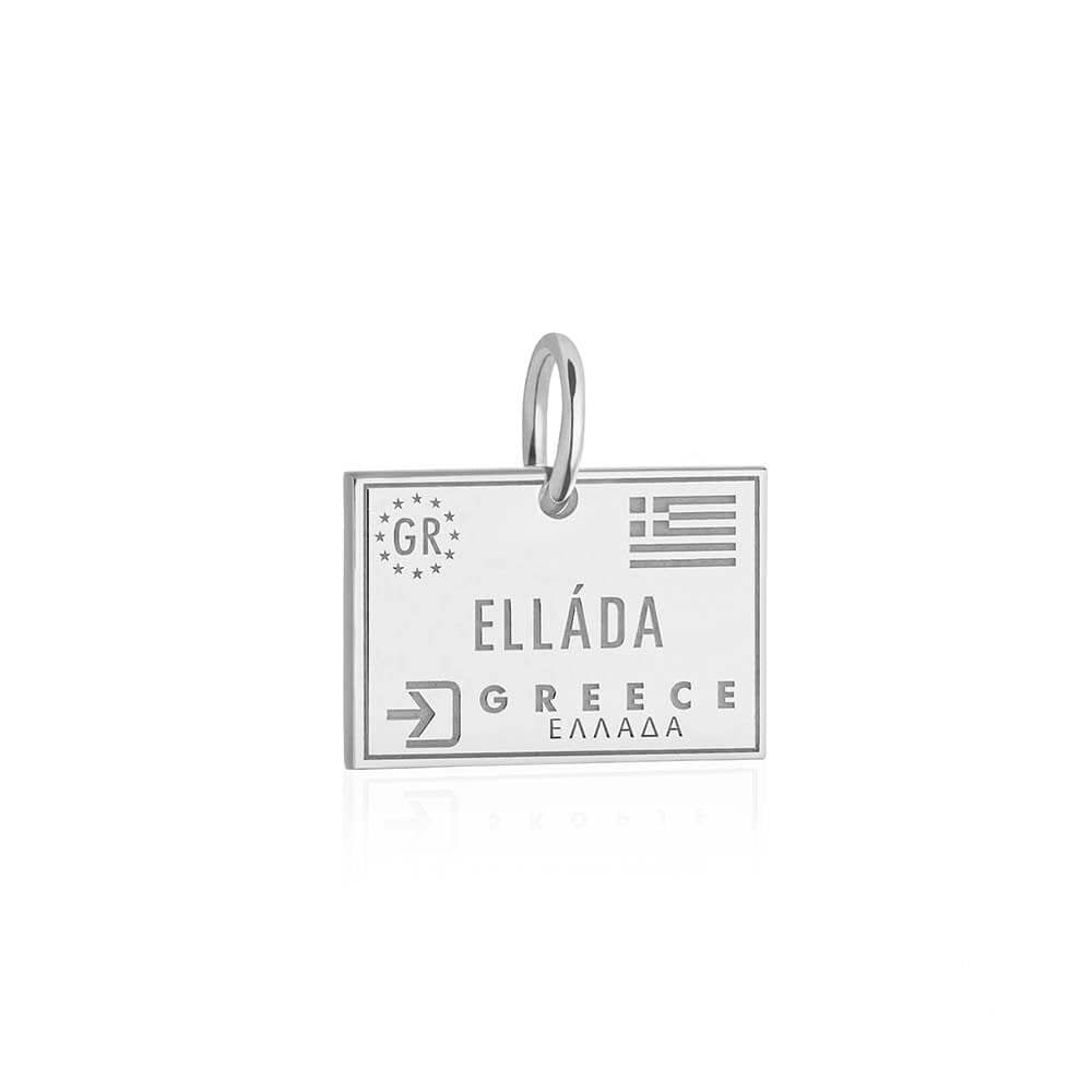 Sterling Silver Greece Travel Charm, Passport Stamp (SHIPS JUNE) - JET SET CANDY (1720202461242)