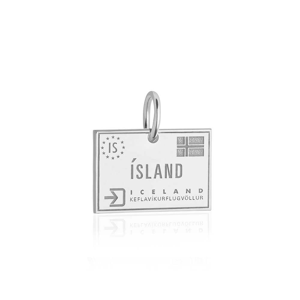 Sterling Silver Travel Charm, Iceland Passport Stamp - JET SET CANDY (1720202526778)
