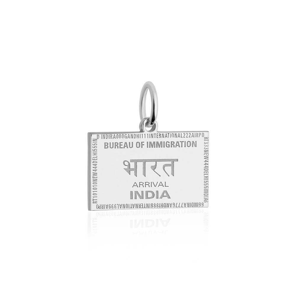 Sterling Silver Travel Charm, India Passport Stamp - JET SET CANDY (1720200495162)