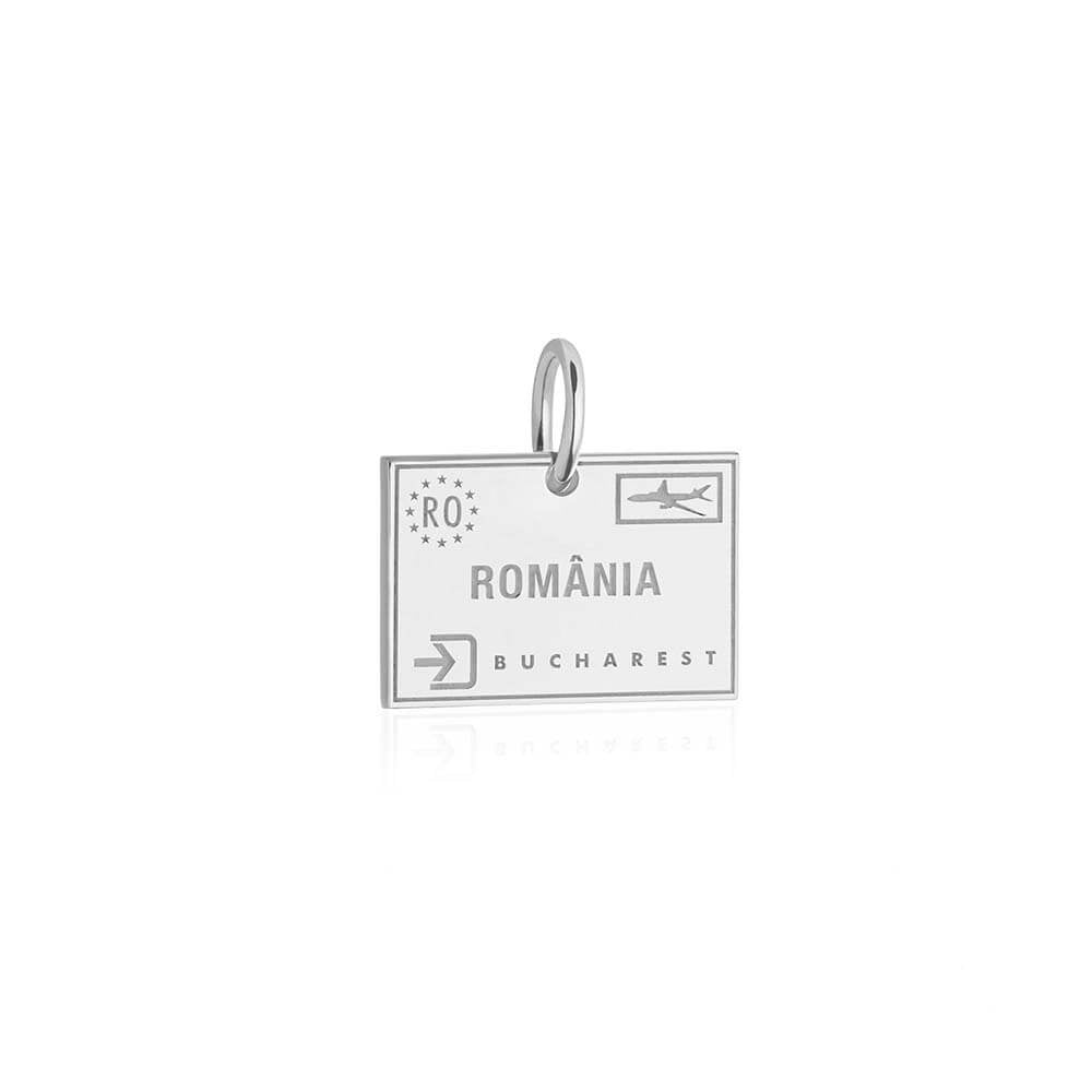 Sterling Silver Travel Charm, Romania Passport Stamp - JET SET CANDY (1720201248826)