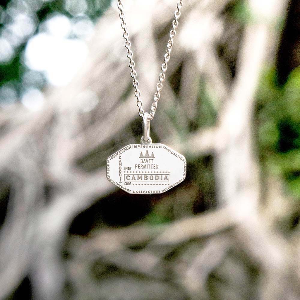 Sterling Silver Travel Charm, Cambodia Passport Stamp - JET SET CANDY  (1720200298554)