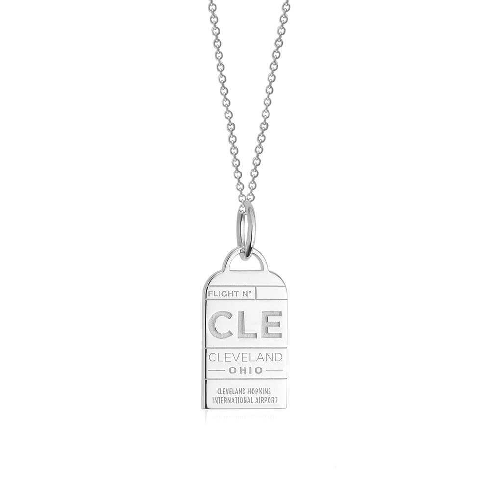 Sterling Silver Cleveland, Ohio CLE Luggage Tag Charm (SHIPS JUNE) - JET SET CANDY  (2457730842682)