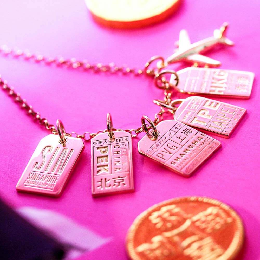 Solid Gold China Charm, PEK Beijing Luggage Tag - JET SET CANDY (6930018533560)
