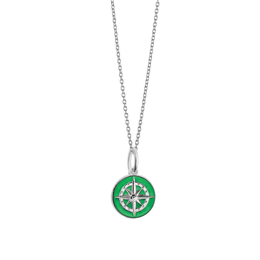 Silver Mini Green Enamel Compass Charm - JET SET CANDY  (4440619450456)