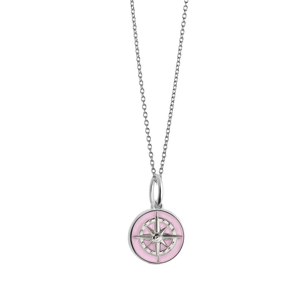 Silver Mini Pink Enamel Compass Charm (SHIPS JUNE) - JET SET CANDY  (4440629313624)