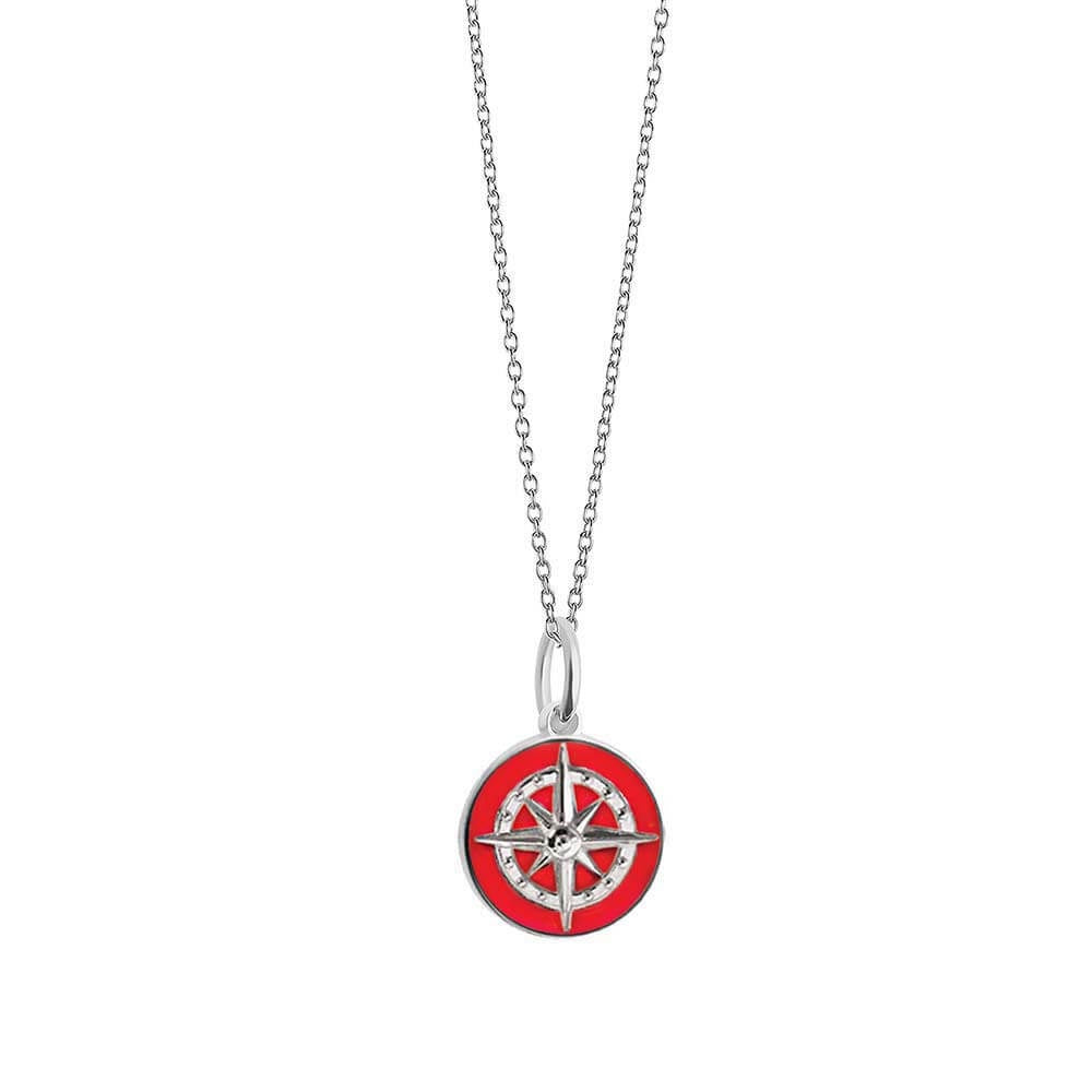Silver Mini Red Enamel Compass Charm (SHIPS JUNE) - JET SET CANDY  (4440639307864)