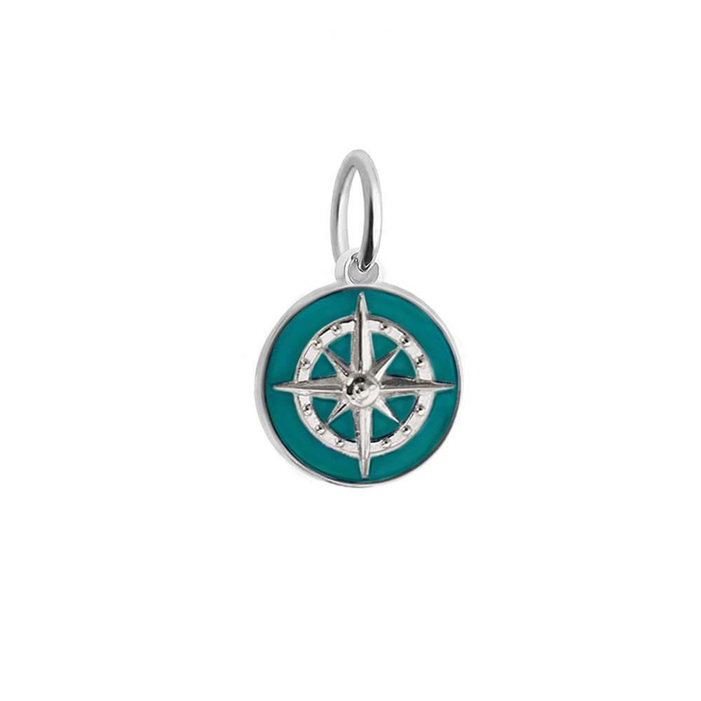 Mini Silver Teal Enamel Compass Charm - JET SET CANDY  (4607841370200)