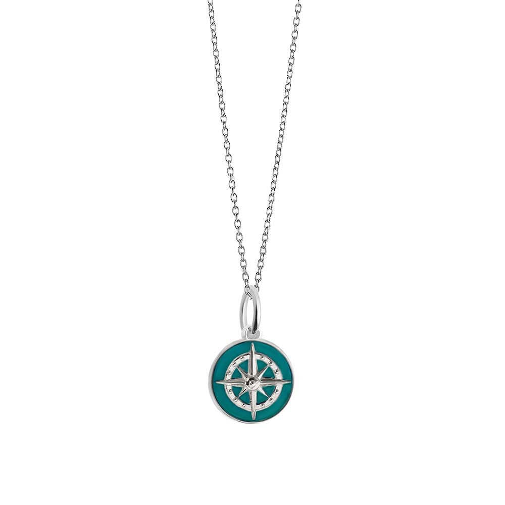 Mini Silver Teal Enamel Compass Charm - JET SET CANDY  (4607841370200)