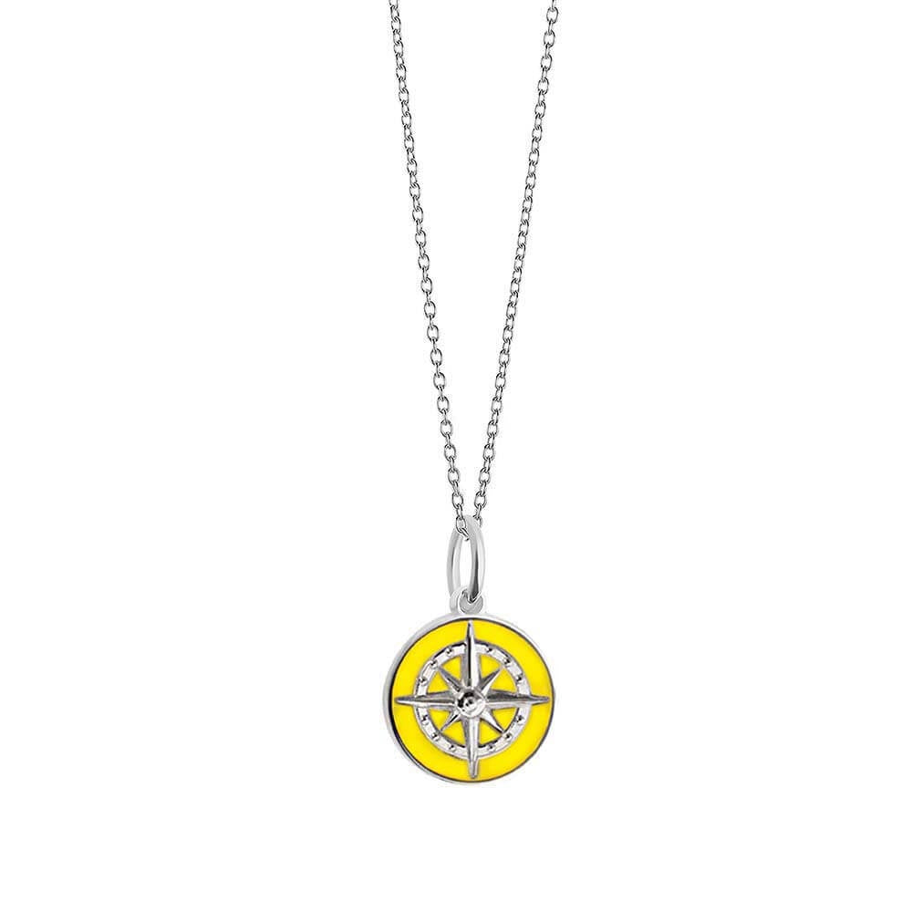 Silver Mini Yellow Enamel Compass Charm - JET SET CANDY  (4440648122456)