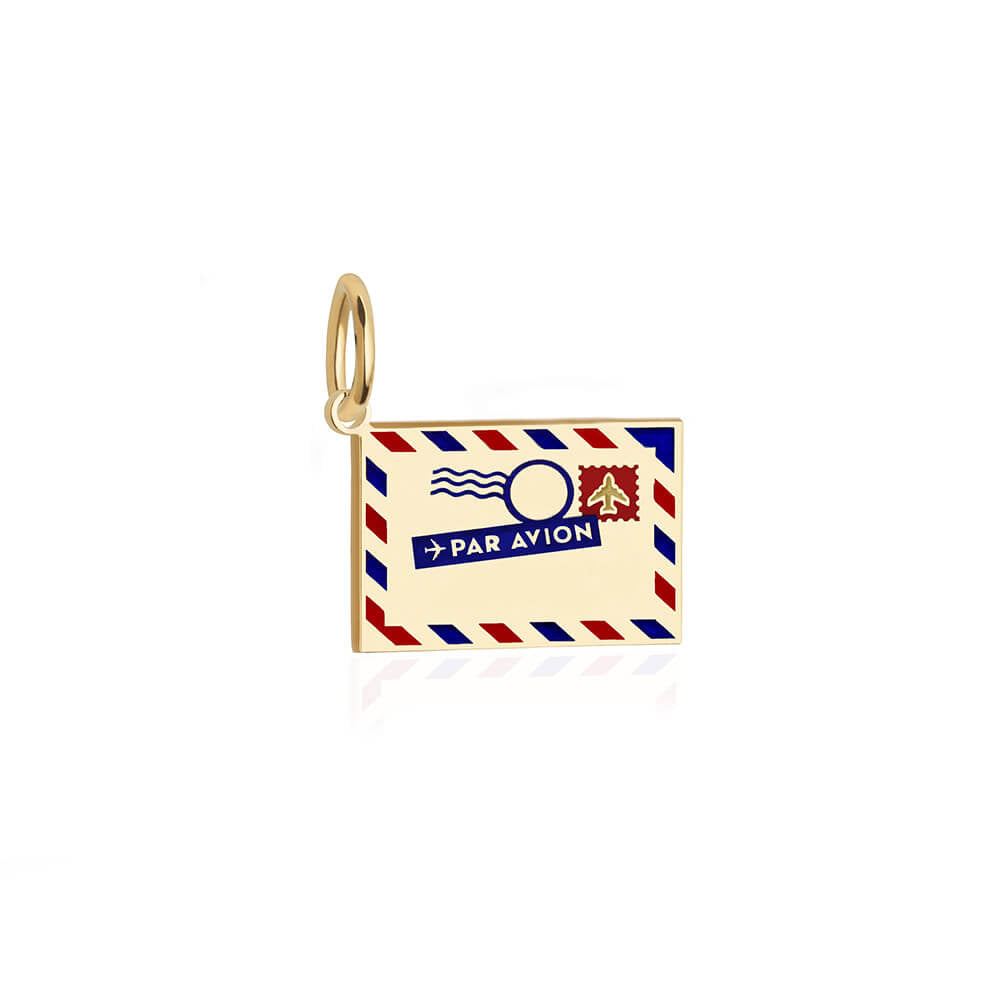 Solid Gold Customizable Air Mail Charm, Mini - JET SET CANDY (7671780737272)