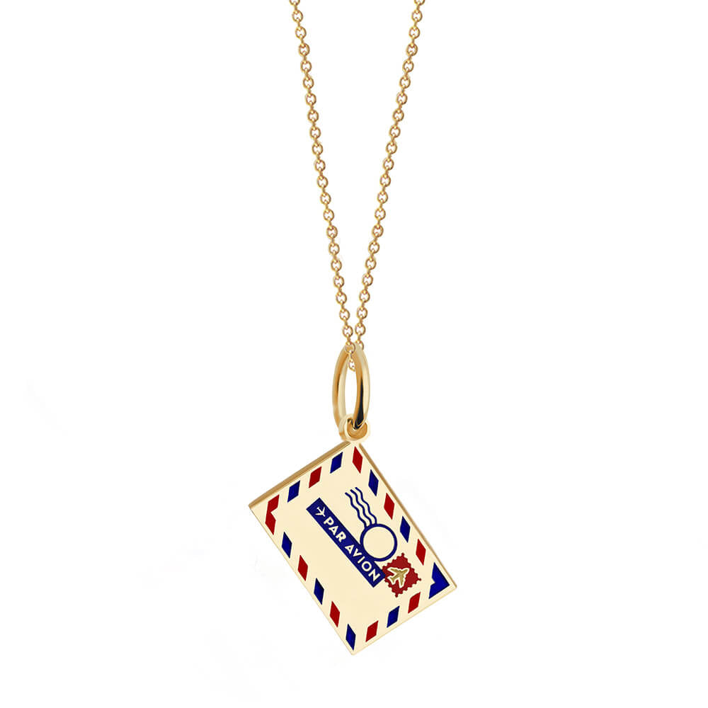 Solid Gold Customizable Air Mail Charm, Mini - JET SET CANDY (7671780737272)