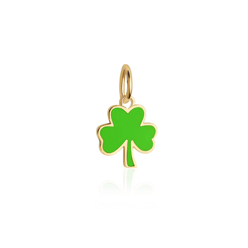 Mini Solid Gold 3 leaf clover charm with green enamel - JET SET CANDY (6546619695288)