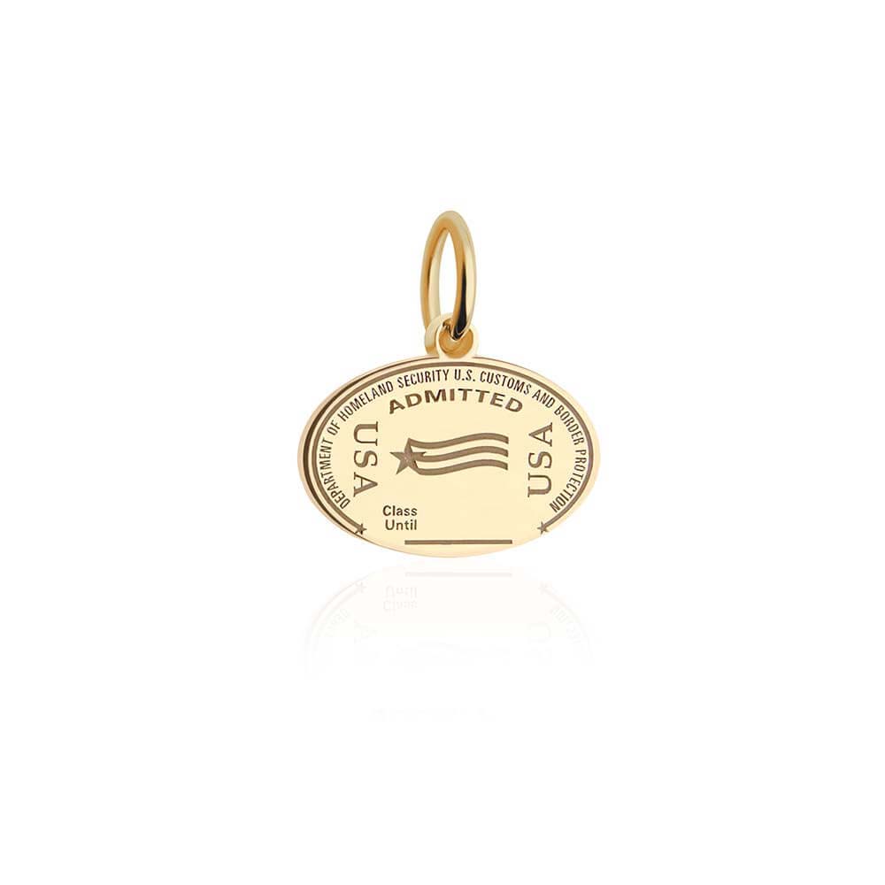 Solid Gold Mini Charm, Passport Stamp: USA - JET SET CANDY (1720175001658)