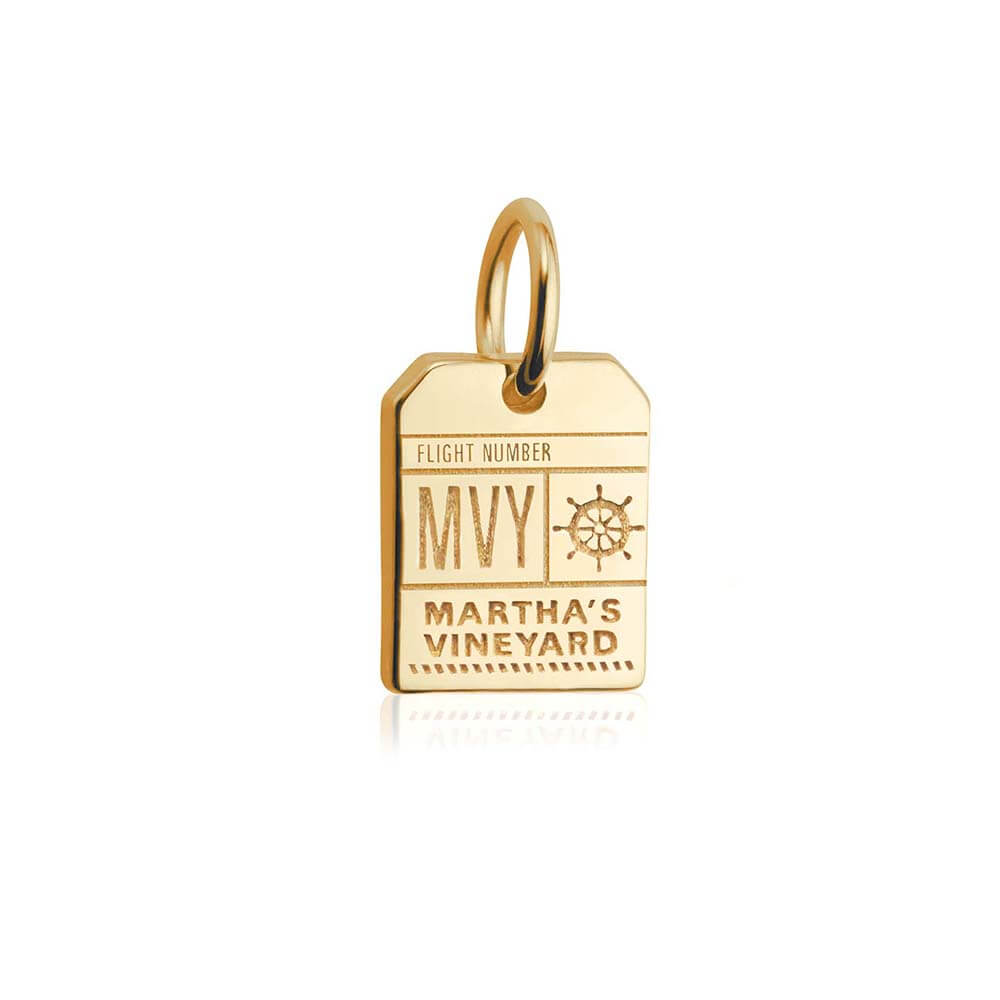 Mini solid gold Martha's Vineyard MVY Luggage Tag Charm - JET SET CANDY (2457675333690)