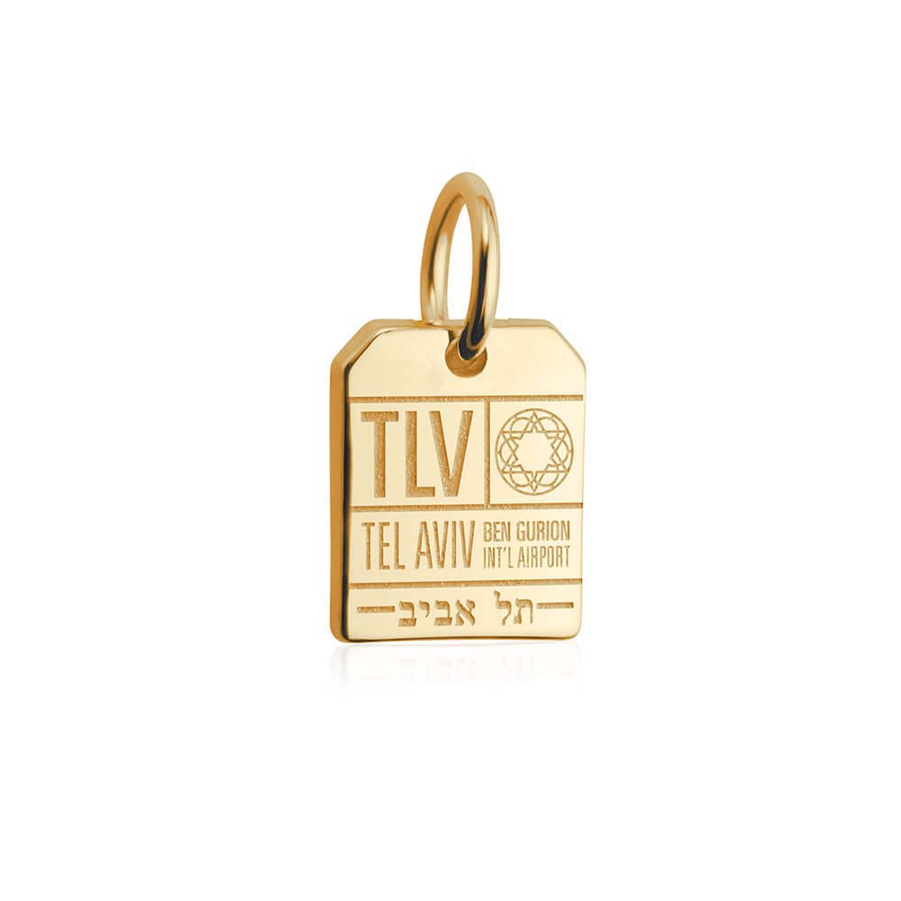 Solid Gold Mini Israel Charm, TLV Tel Aviv Luggage Tag - JET SET CANDY (1720192139322)