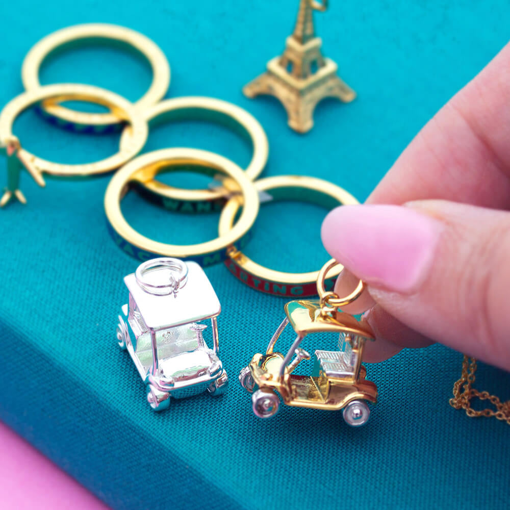 sterling silver and gold golf cart sport travel charm