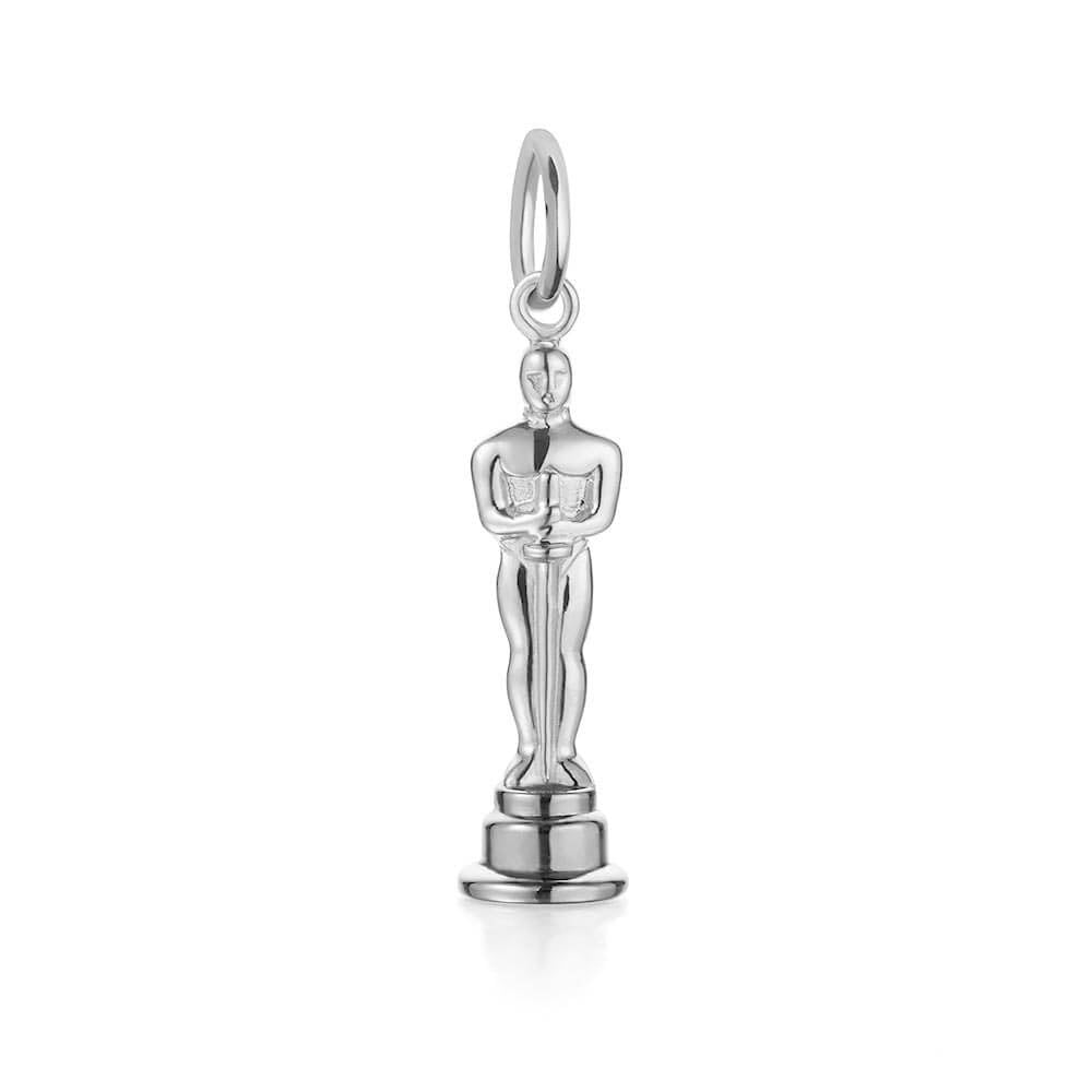 Silver Hollywood award statue charm by Jet Set Candy, with a sleek trophy design on a white background.
