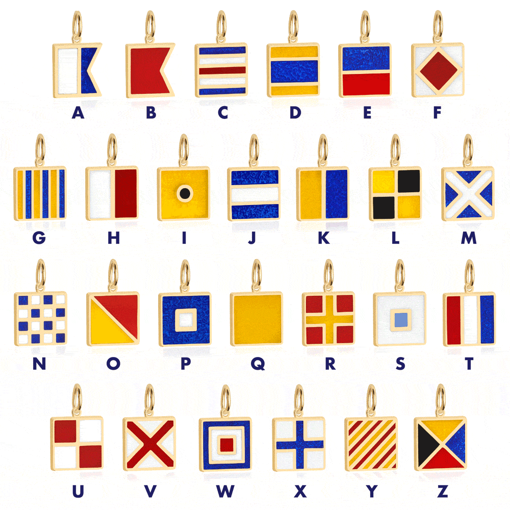 Nautical Flag Charm, Solid Gold