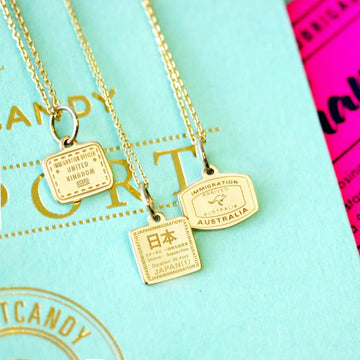 Japan Passport Stamp Charm Solid Gold Mini