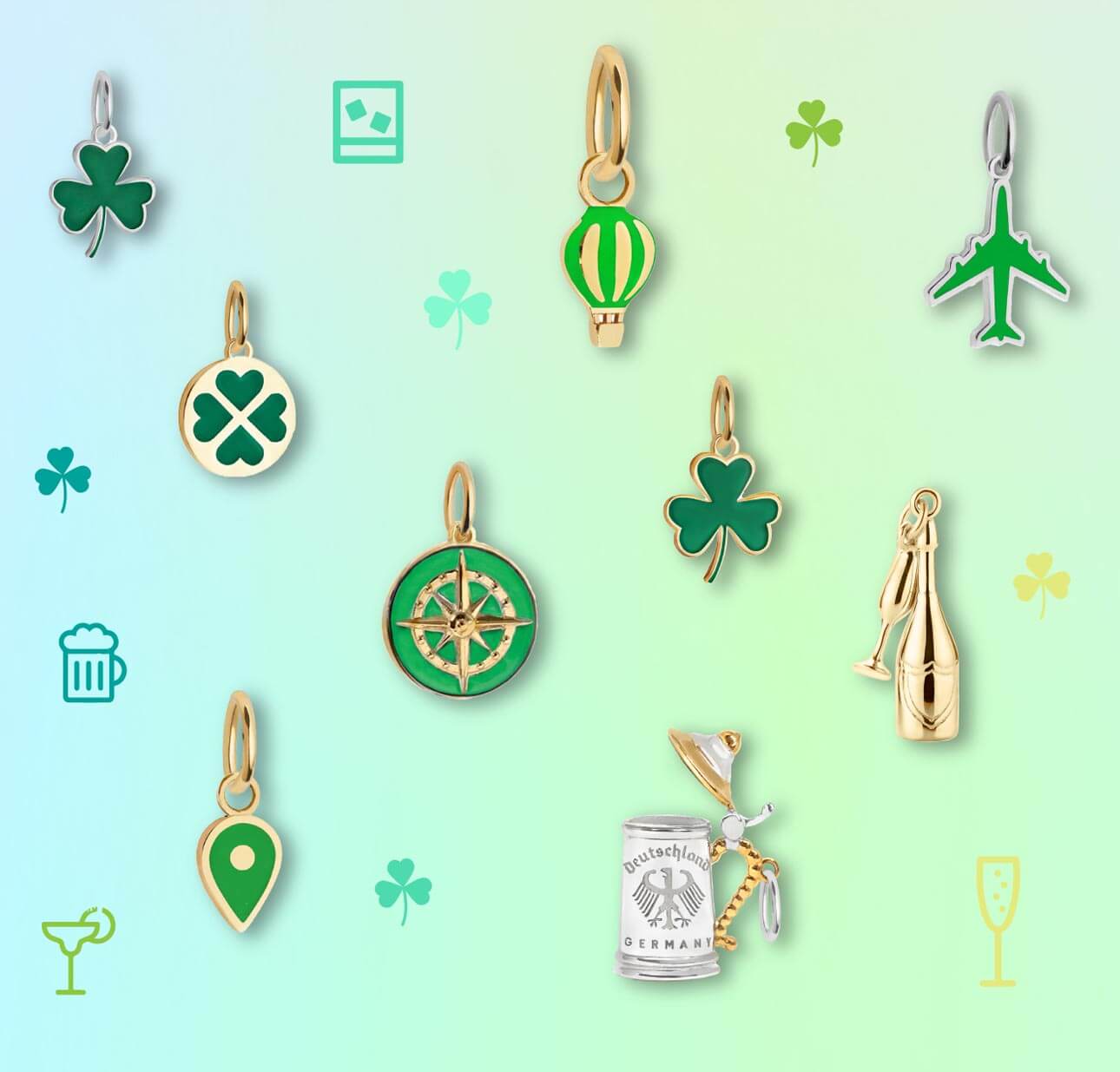 3 leaf Clover Charm Green Enamel Silver Mini