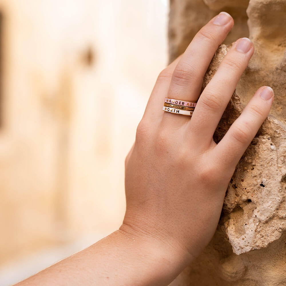 Wanderlust Ring, Pink Enamel, Silver